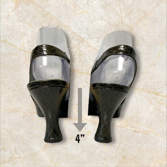 Bellini Black Patent Croc Heel SZ 11 Women Leather Ankle Strap Coquette Dinner - Picture 11 of 11